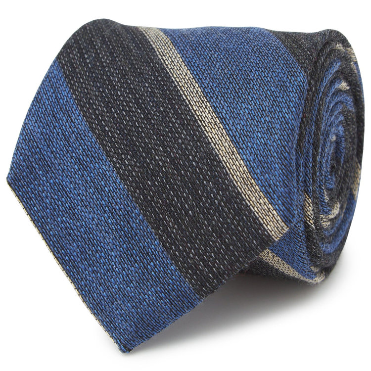 シルバーライン 【SILVER LINE】コットンウールシルクストライプネクタイ 8.5cm幅/ネイビー×グレー/ITALIAN FABRICS その他