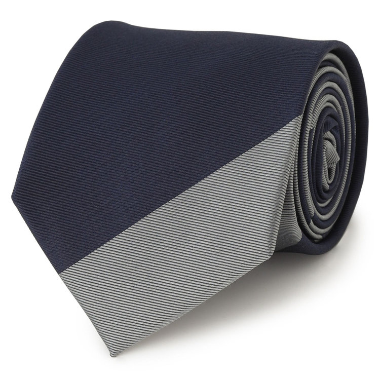 ブラックライン 【BLACK LINE】シルクブレンドストライプネクタイ 7.5cm幅/グレー×ネイビー その他