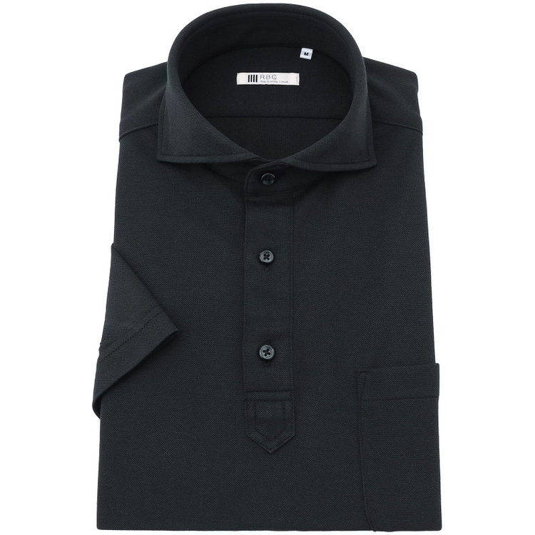 シルバーライン 【発送在庫あり】【RBC/五分袖】カッタウェイビズポロシャツ プルオーバータイプ/ブラック/4S コットンブレンド 黒