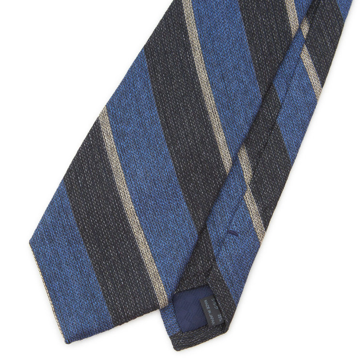 シルバーライン 【SILVER LINE】コットンウールシルクストライプネクタイ 8.5cm幅/ネイビー×グレー/ITALIAN FABRICS その他