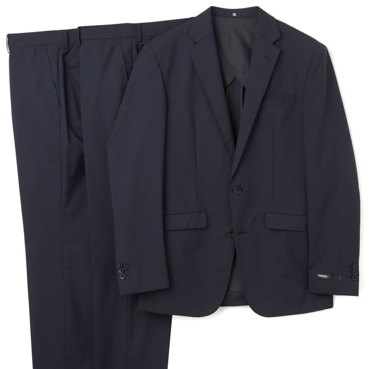 SUIT SELECT　アウトレット 【WEB限定/OUTLET/汚れ・キズ等有】【SLIM TAPERED_2】【年間】スペアパンツ付き/2釦シングルスーツ 0タック/ネイビー×ソリッド/THE RECRUIT STYLE/SHOWER CLEAN/※裾上げ必要 紺中間