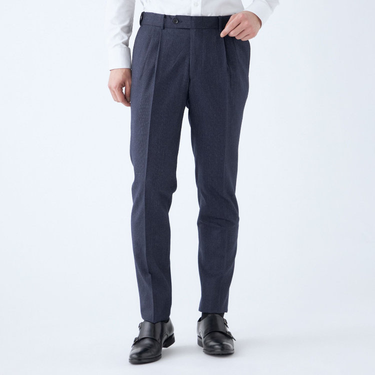 シルバーライン 【CLASSICO TAPERED】【秋冬】3釦段返りシングルスーツ 2タック/ネイビー×チェック/ウエストムーブ/MARZOTTO/※裾上げ必要 紺中間