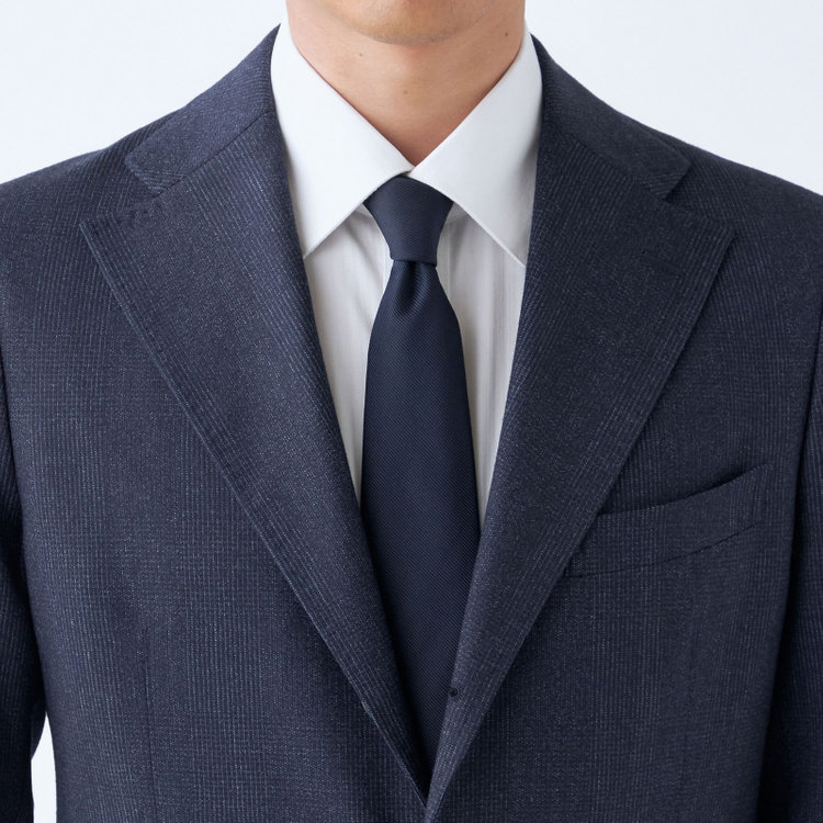 シルバーライン 【CLASSICO TAPERED】【秋冬】3釦段返りシングルスーツ 2タック/ネイビー×チェック/ウエストムーブ/MARZOTTO/※裾上げ必要 紺中間