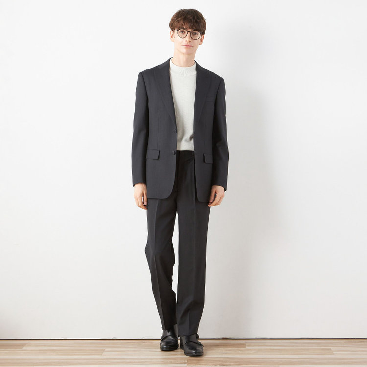 ソノタ 【BLACK LINE】1タックワイドシルエットパンツ/ダークグレー/NEW ZEALAND WOOL MIX/※裾上げ必要 グレー濃色