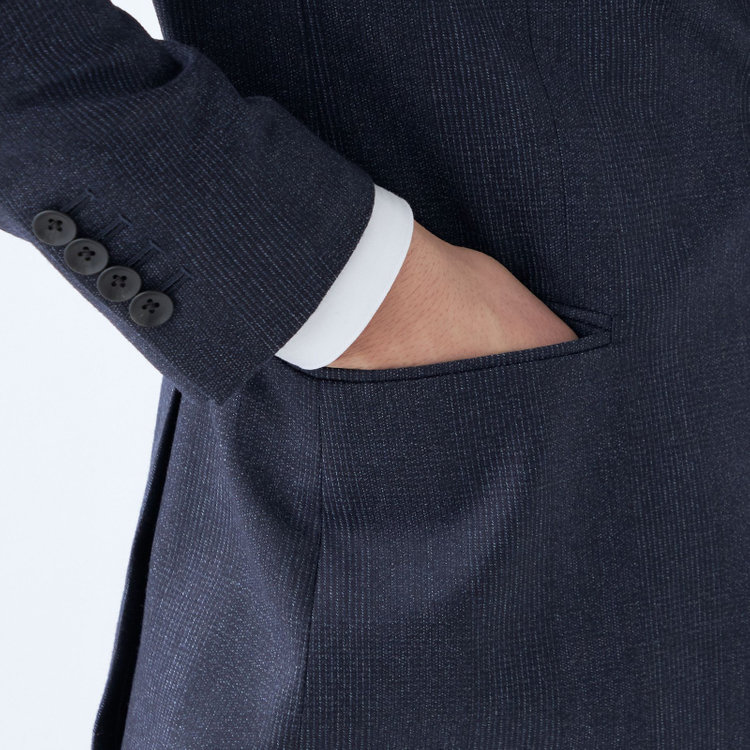 シルバーライン 【CLASSICO TAPERED】【秋冬】3釦段返りシングルスーツ 2タック/ネイビー×チェック/ウエストムーブ/MARZOTTO/※裾上げ必要 紺中間