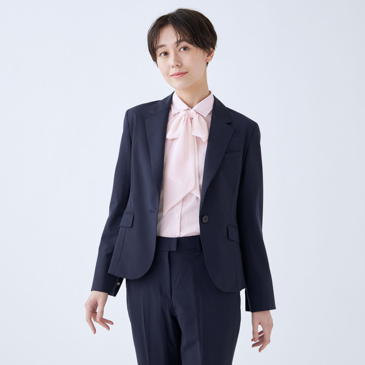 スーツセレクト 【SUIT SELECT×Samantha Thavasa】【年間】1釦ジャケット/ネイビー×ストライプ/4S/マシンウォシャブル 紺中間