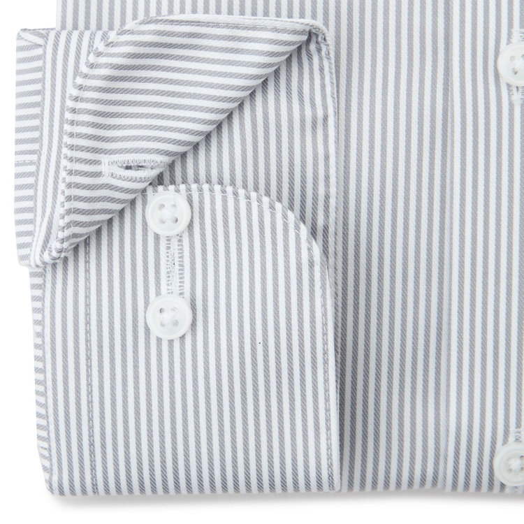 スーツセレクト 【発送在庫あり】【BLACK LINE】ボタンダウンワイシャツ/ホワイト＆グレー×ストライプ/「4S COTTON」スーパーノンアイロン・ストレッチ グレー中間