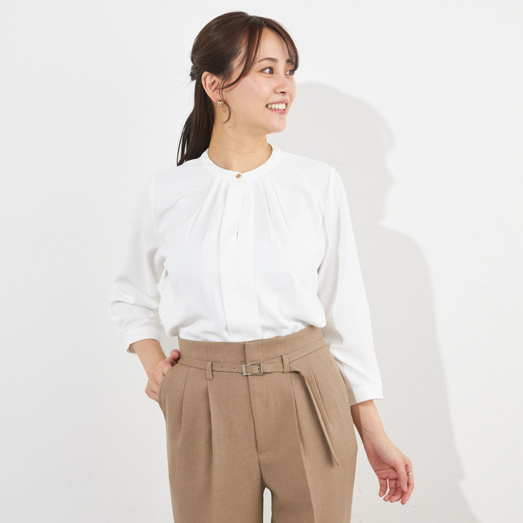 シルバーライン 【SILVER LINE/7分袖】フロントメタルボタンキーネック/ホワイト 白