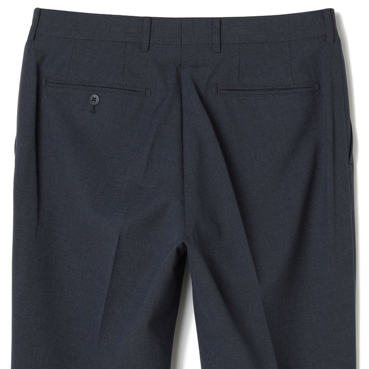 ブラックライン 【SLIM TAPERED】【春夏】0タックテーパードパンツ/ネイビー×バーズアイ/「氷撃」冷感PRINT/4S SUSTAINABILITY&ECOLOGY FABRIC「ウォッシャブル」「ストレッチ」/※裾上げ済み仕様 紺中間