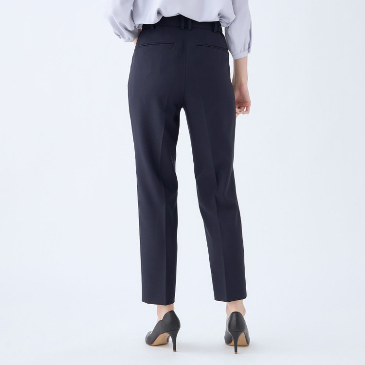 シルバーライン 【RELAX TAPERED】【年間】ノーカラー ホック留めパンツスーツ/ネイビー/ウエストシャーリング仕様/ウォッシャブル/※パンツ裾上げ済仕様 紺濃色