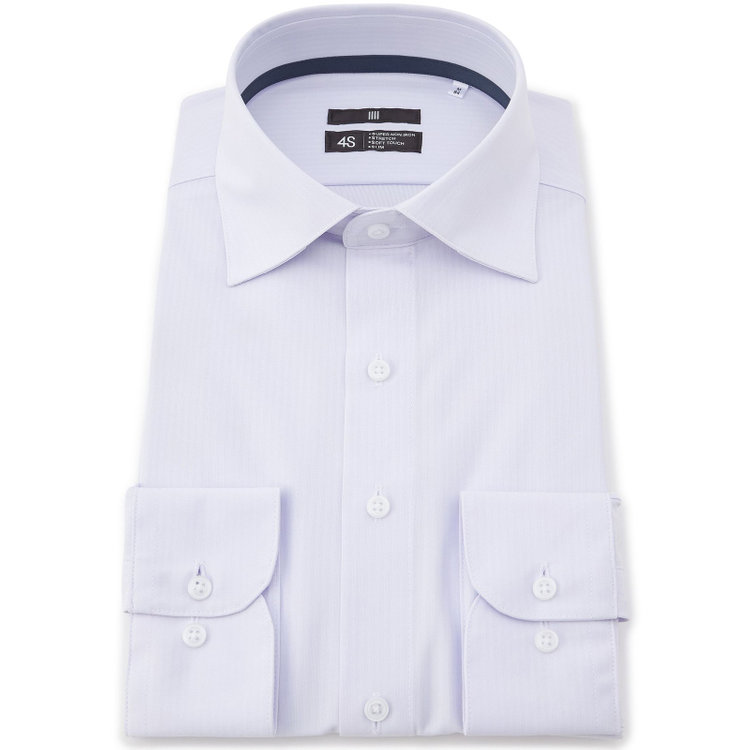 【発送在庫あり】【WEB限定】【BLACK LINE】ワイドカラーワイシャツ/パープル×ドビーストライプ/「4S」スーパーノンアイロン・ストレッチ