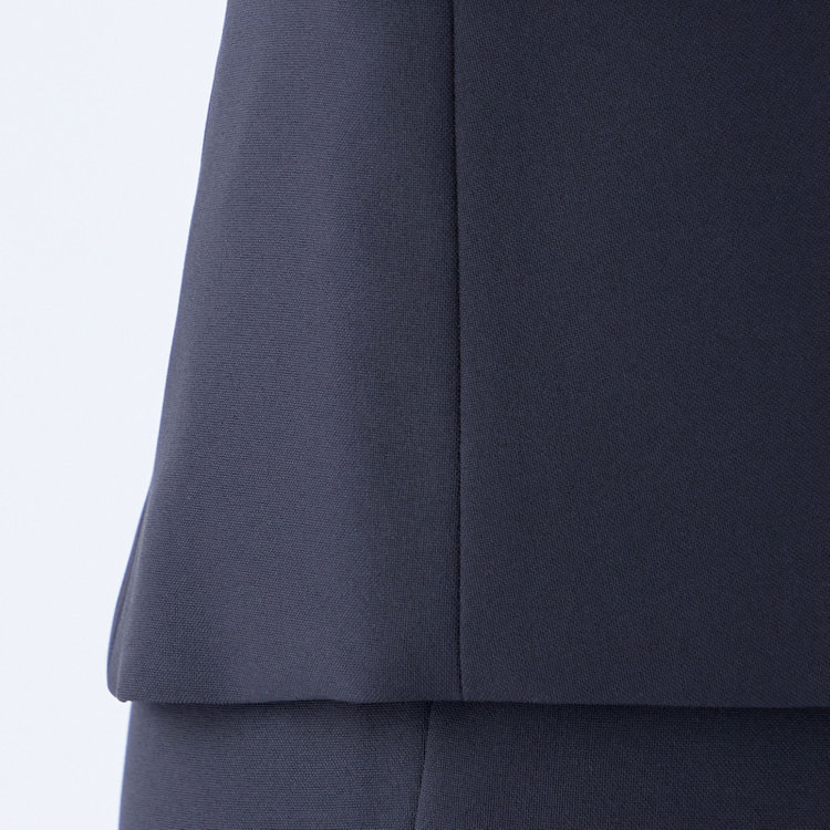 シルバーライン 【RELAX TAPERED】【年間】ノーカラー ホック留めパンツスーツ/ネイビー/ウエストシャーリング仕様/ウォッシャブル/※パンツ裾上げ済仕様 紺濃色