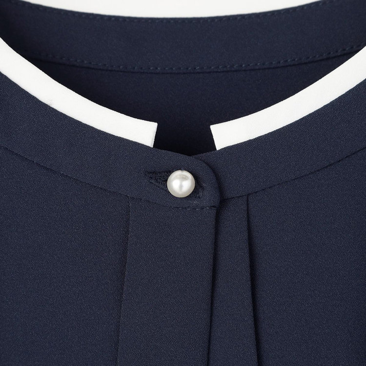 シルバーライン 【SILVER LINE/7分袖】配色切り替えバンドカラープルオーバー/ネイビー/「ウォッシャブル可能」「2WAYストレッチ」「防シワ」「UV加工」「接触冷感」 紺中間