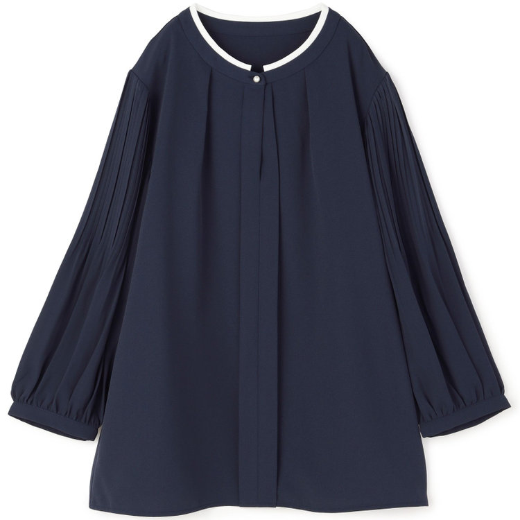 シルバーライン 【SILVER LINE/7分袖】配色切り替えバンドカラープルオーバー/ネイビー/「ウォッシャブル可能」「2WAYストレッチ」「防シワ」「UV加工」「接触冷感」 紺中間