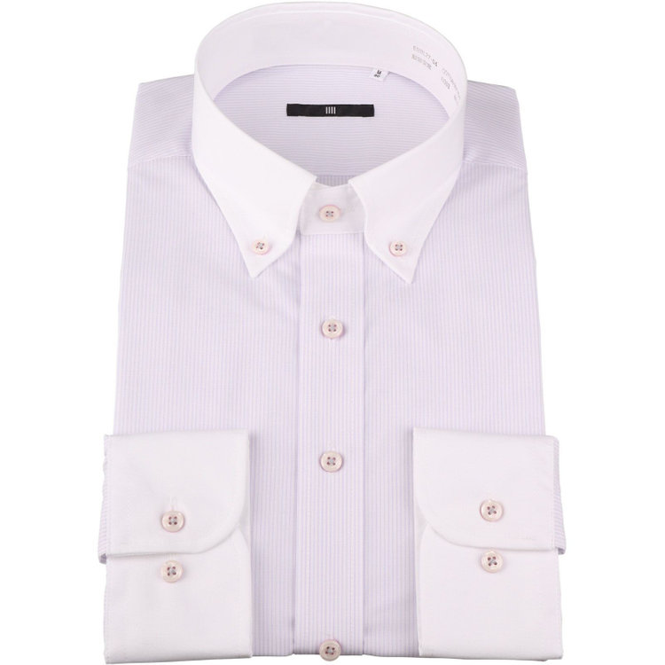 ブラックライン 【発送在庫あり】【BL】【形態安定】クレリックボタンダウンドレスワイシャツ/襟袖口：ホワイト+ホワイト×パープルストライプ ラベンダー系(薄紫)
