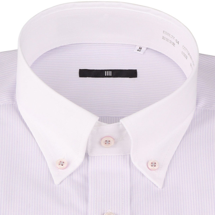 ブラックライン 【発送在庫あり】【BL】【形態安定】クレリックボタンダウンドレスワイシャツ/襟袖口：ホワイト+ホワイト×パープルストライプ ラベンダー系(薄紫)
