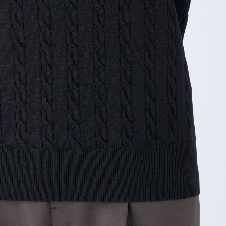 シルバーライン 【SILVER LINE/５分袖】ケーブル編みクルーネックニット/ブラック 黒