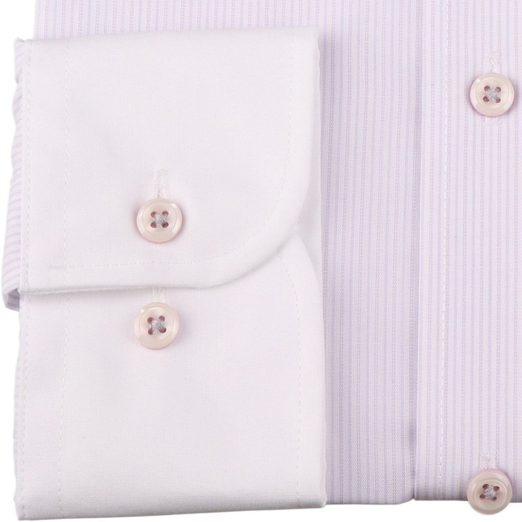 ブラックライン 【発送在庫あり】【BL】【形態安定】クレリックボタンダウンドレスワイシャツ/襟袖口：ホワイト+ホワイト×パープルストライプ ラベンダー系(薄紫)