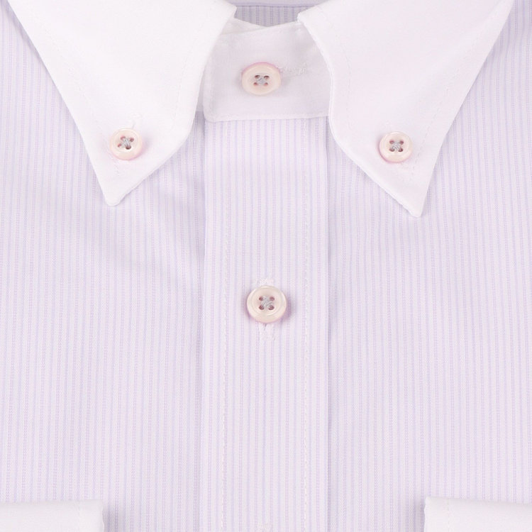 ブラックライン 【発送在庫あり】【BL】【形態安定】クレリックボタンダウンドレスワイシャツ/襟袖口：ホワイト+ホワイト×パープルストライプ ラベンダー系(薄紫)