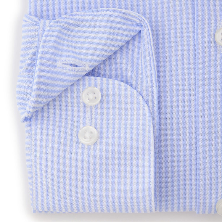 ブラックライン 【発送在庫あり】【BLACK LINE】ホリゾンタルワイドワイシャツ/ブルー＆ホワイト×ストライプ/「4S」スーパーノンアイロン・ストレッチ 青濃色