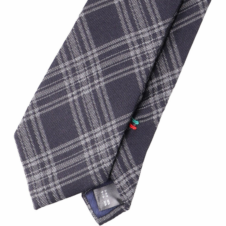 ブラックライン 【発送在庫あり】【BL】シルクウールチェックネクタイ 7.5cm幅/グレー×ダークネイビー グレー系(灰)
