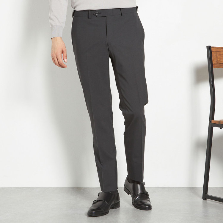 ブラックライン 【SLIM TAPERED_2】【春夏】2釦シングルスーツ 0タック/ブラック×マイクロチェック/ウエストシャーリング/4S SUSTAINABILITY&ECOLOGY FABRIC/ウォッシャブル/※パンツ裾上げ済仕様 黒