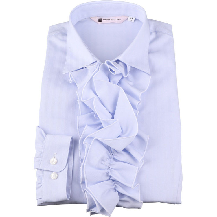 SUIT SELECT　アウトレット 【WEB限定/OUTLET/汚れ・キズ等有】【SUIT SELECT×Samantha Thavasa】リボン&フリル取り外しスキッパー/ブルー×ドビーストライプ/形態安定 ブルー系(青)