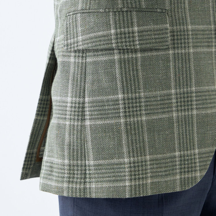 シルバーライン 【CLASSICO TAPERED】【春夏】リネンウールワイドラペル3釦段返りジャケット/グリーン×チェック/DRAGO lanificio in billa fabric made in italy 緑中間