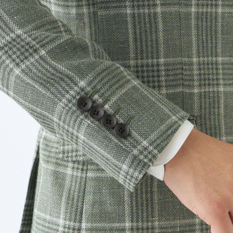 シルバーライン 【CLASSICO TAPERED】【春夏】リネンウールワイドラペル3釦段返りジャケット/グリーン×チェック/DRAGO lanificio in billa fabric made in italy 緑中間