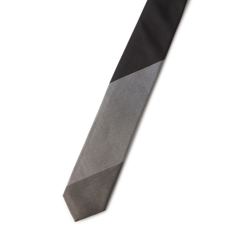 シルバーライン 【SILVER LINE】コットンシルクストライプネクタイ 8.5cm幅/グレー×ブラック/JAPAN MADE その他