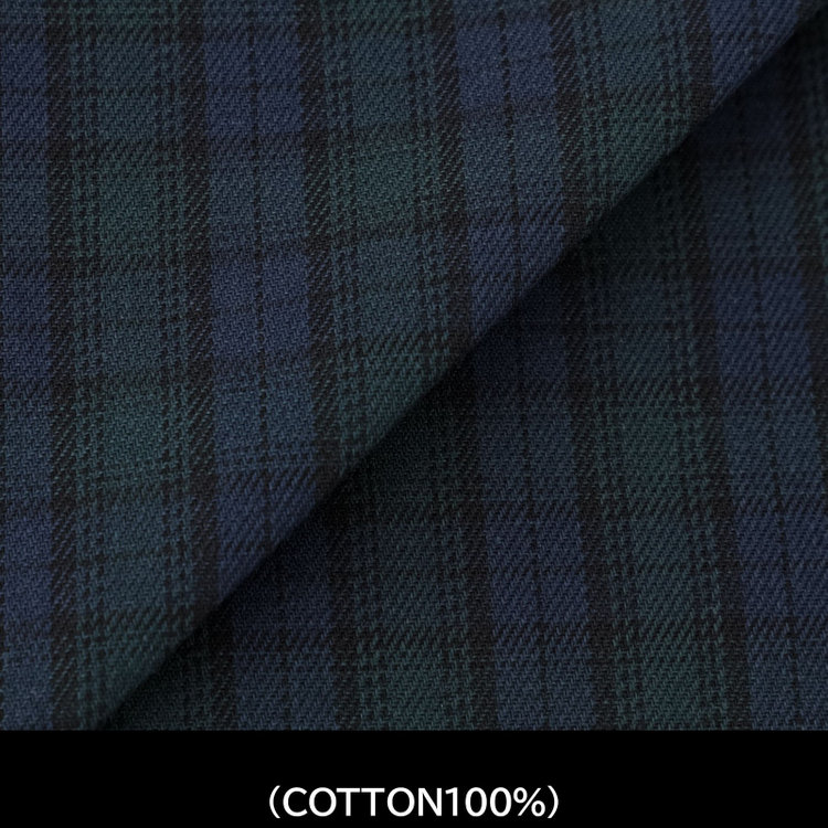 スーツセレクト 【国内縫製】【パターンオーダー】ワイシャツ・ドレスシャツ/ネイビー＆グリーン＆ブラック×チェック/ストレッチ素材(COTTON100%) ネイビー系(紺)