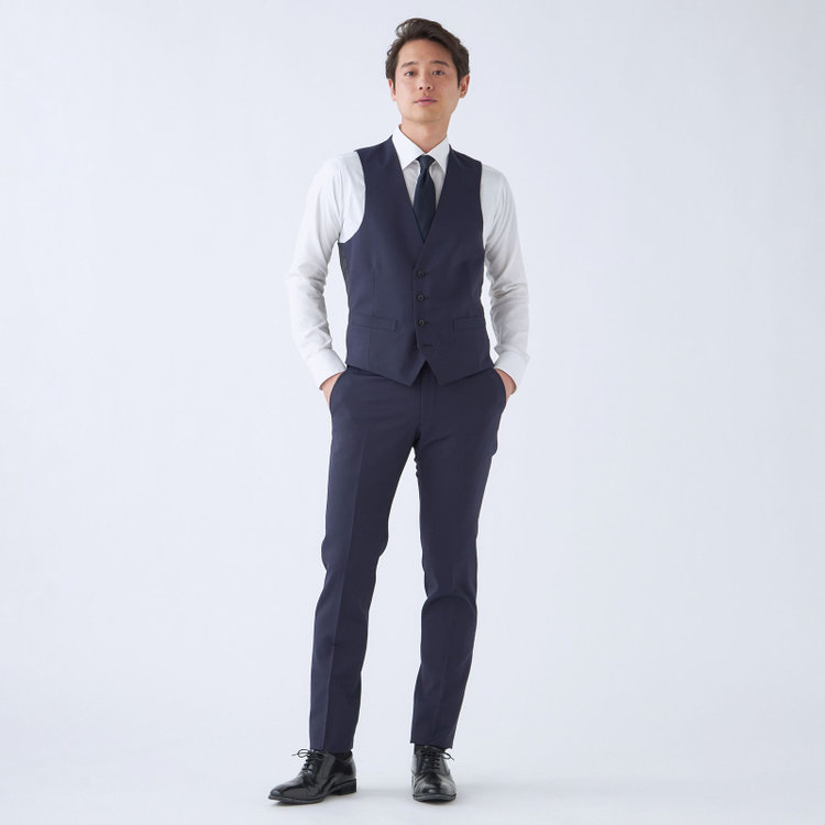 ブラックライン 【SLIM TAPERED_2】【年間】2釦シングルリバーシブルスリーピーススーツ 0タック/ネイビー/NEW ZEALAND WOOL MIX/※裾上げ必要 青中間