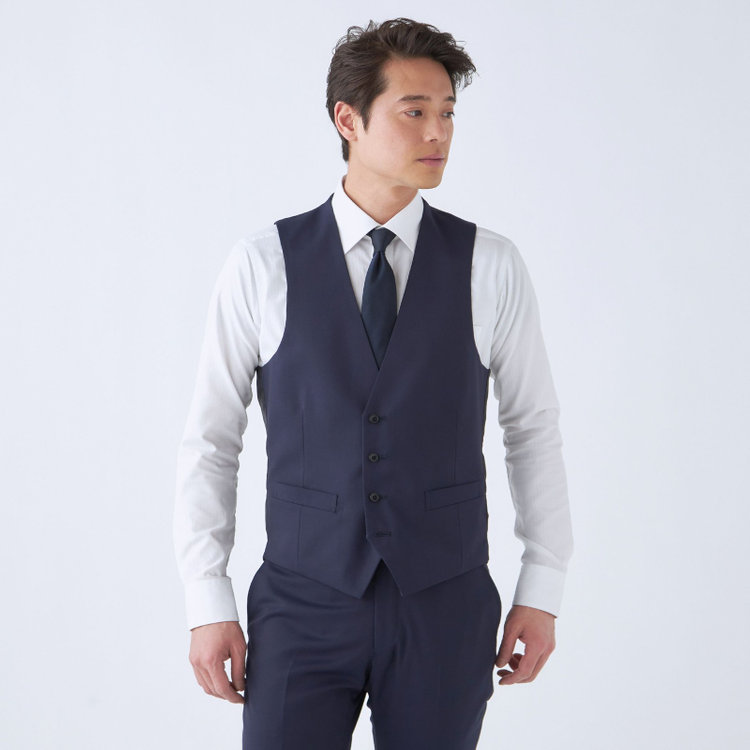 ブラックライン 【SLIM TAPERED_2】【年間】2釦シングルリバーシブルスリーピーススーツ 0タック/ネイビー/NEW ZEALAND WOOL MIX/※裾上げ必要 青中間