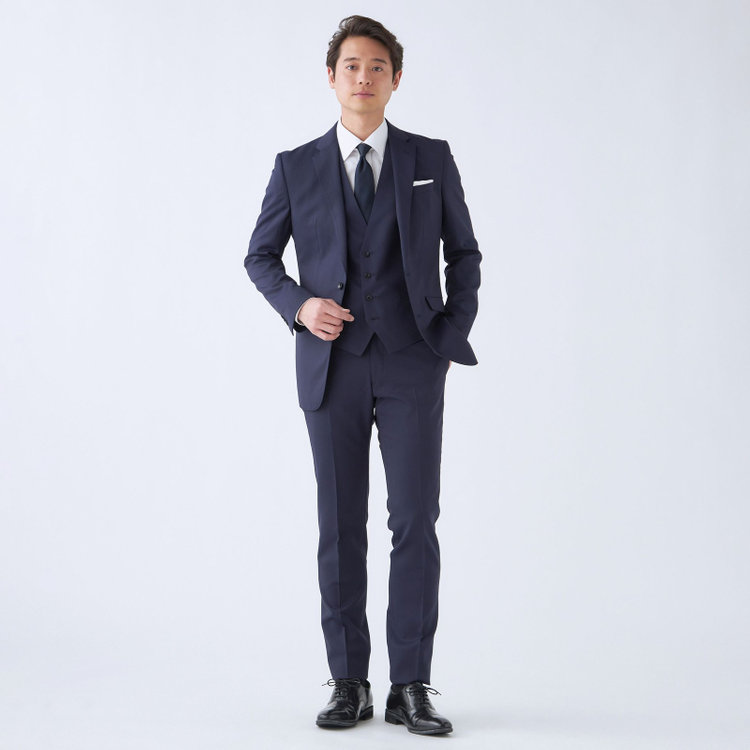 ブラックライン 【SLIM TAPERED_2】【年間】2釦シングルリバーシブルスリーピーススーツ 0タック/ネイビー/NEW ZEALAND WOOL MIX/※裾上げ必要 青中間