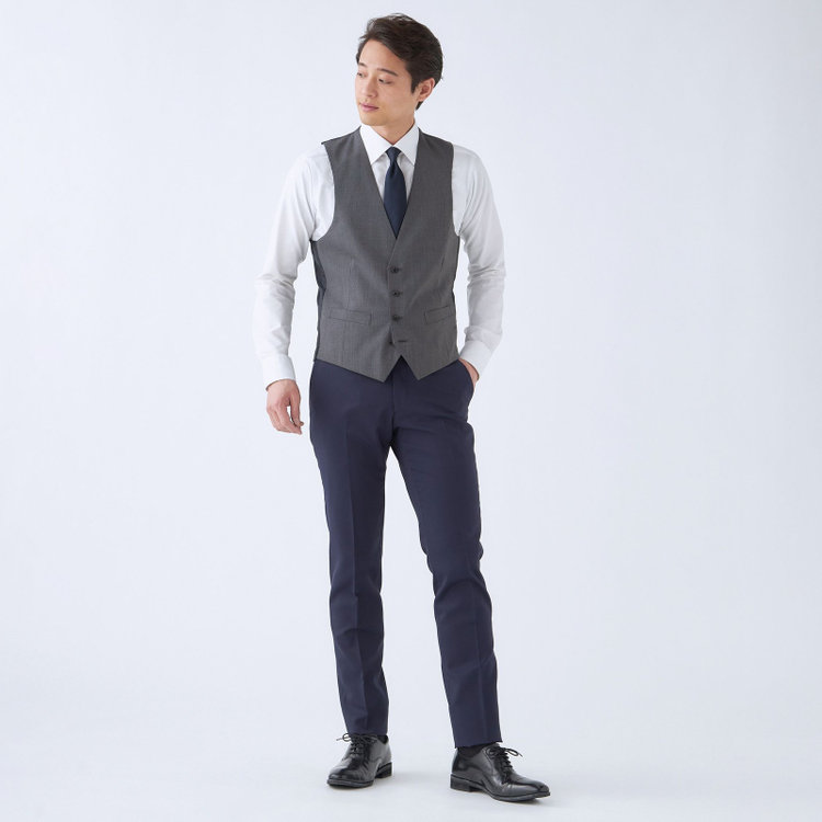 ブラックライン 【SLIM TAPERED_2】【年間】2釦シングルリバーシブルスリーピーススーツ 0タック/ネイビー/NEW ZEALAND WOOL MIX/※裾上げ必要 青中間