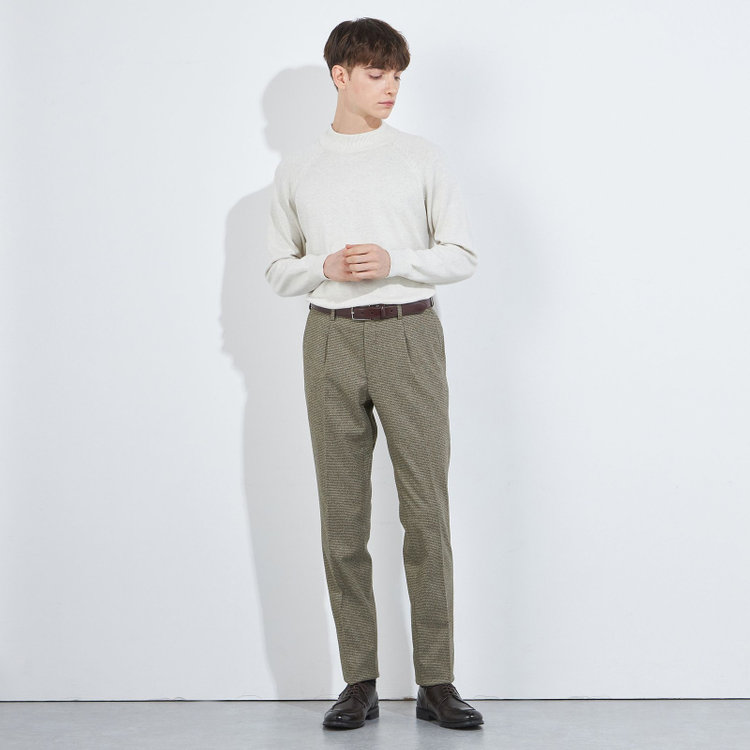 シルバーライン 【5DAYS CLOSET】【RBC】【秋冬】1タックテーパードパンツ/カーキ×チェック/ウエストムーブ/※裾上げ必要 黄淡色