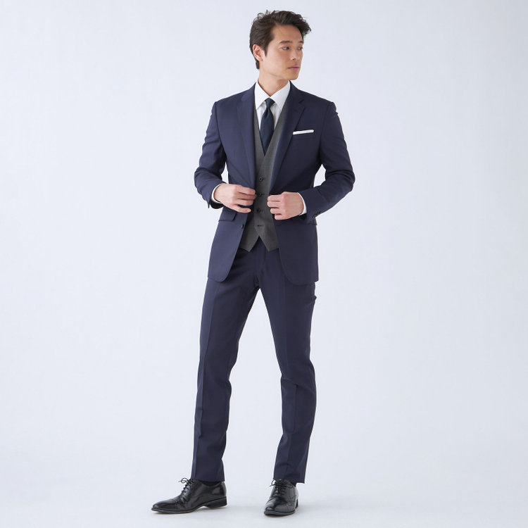 ブラックライン 【SLIM TAPERED_2】【年間】2釦シングルリバーシブルスリーピーススーツ 0タック/ネイビー/NEW ZEALAND WOOL MIX/※裾上げ必要 青中間