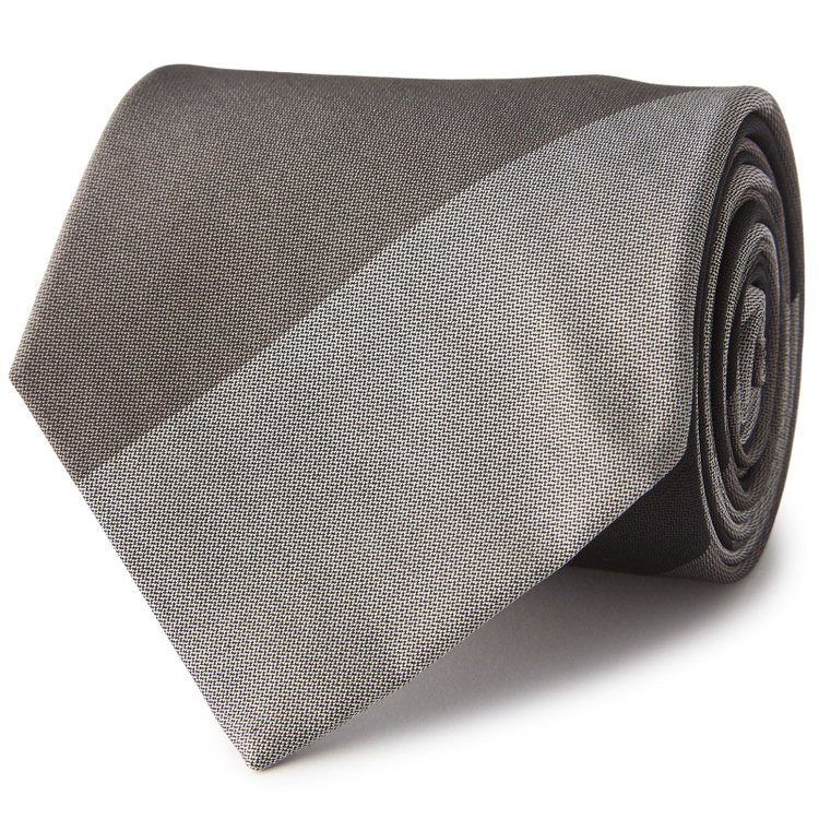 シルバーライン 【SILVER LINE】コットンシルクストライプネクタイ 8.5cm幅/グレー×ブラック/JAPAN MADE その他