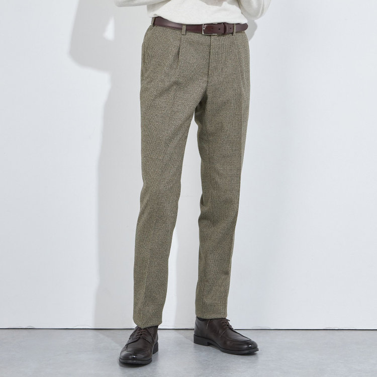 シルバーライン 【5DAYS CLOSET】【RBC】【秋冬】1タックテーパードパンツ/カーキ×チェック/ウエストムーブ/※裾上げ必要 黄淡色