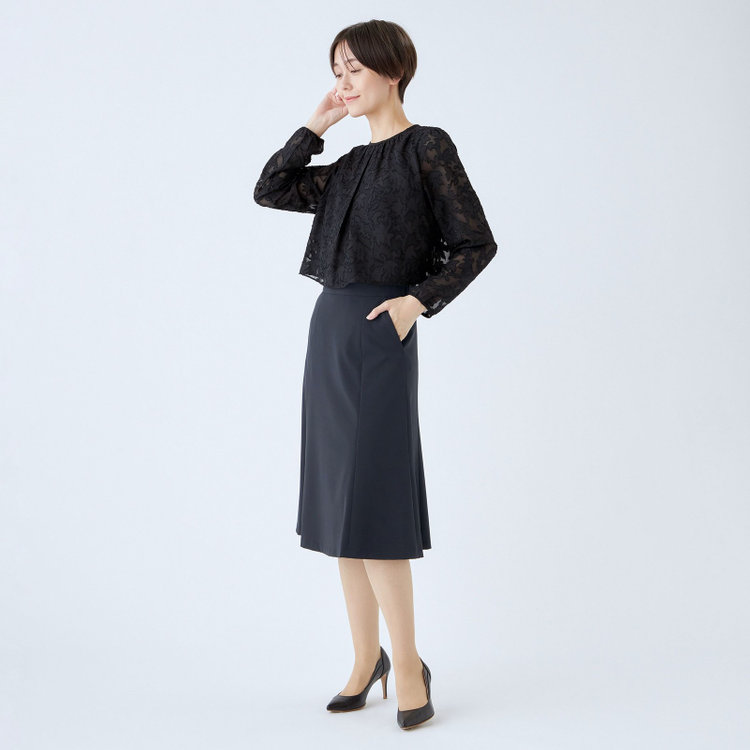 シルバーライン 【SL/長袖】カットジャカードレイヤードプルオーバーブラウス/ブラック/ウォッシャブル 黒