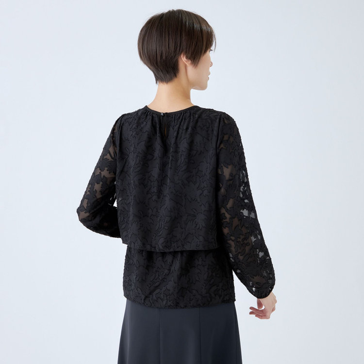 シルバーライン 【SL/長袖】カットジャカードレイヤードプルオーバーブラウス/ブラック/ウォッシャブル 黒