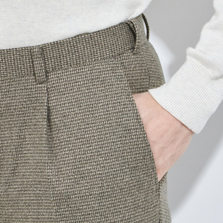 シルバーライン 【5DAYS CLOSET】【RBC】【秋冬】1タックテーパードパンツ/カーキ×チェック/ウエストムーブ/※裾上げ必要 黄淡色