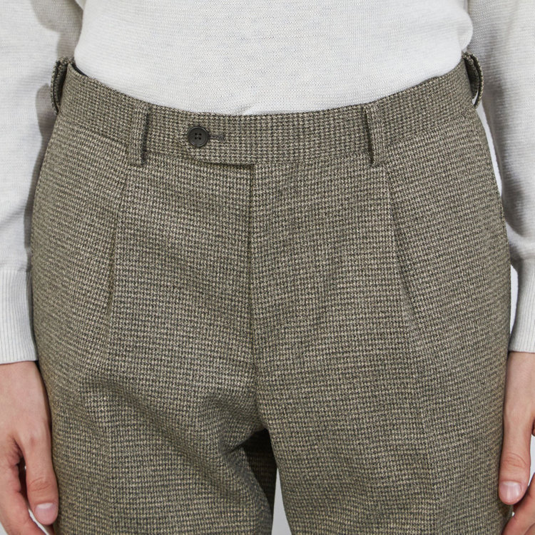 シルバーライン 【5DAYS CLOSET】【RBC】【秋冬】1タックテーパードパンツ/カーキ×チェック/ウエストムーブ/※裾上げ必要 黄淡色