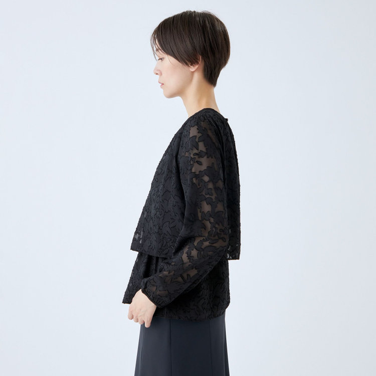 シルバーライン 【SL/長袖】カットジャカードレイヤードプルオーバーブラウス/ブラック/ウォッシャブル 黒