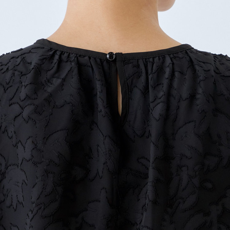 シルバーライン 【SL/長袖】カットジャカードレイヤードプルオーバーブラウス/ブラック/ウォッシャブル 黒