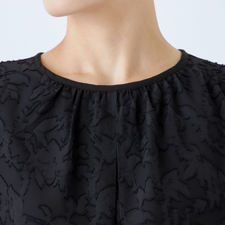 シルバーライン 【SL/長袖】カットジャカードレイヤードプルオーバーブラウス/ブラック/ウォッシャブル 黒