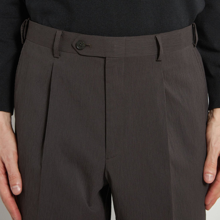 シルバーライン 【5DAYS CLOSET】【RBC】【春夏】1タックテーパードパンツ/ブラウン×楊柳/ウエストムーブ仕様/4S SUSTAINABILITY&ECOLOGY FABRIC/※裾上げ必要 茶中間
