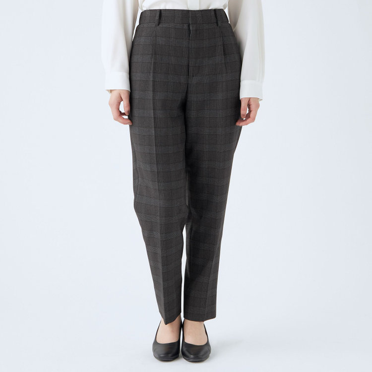 シルバーライン 【SL】【秋冬】4釦1掛けダブルパンツスーツ/グレー×チェック/パンツウエストシャーリング/ウォッシャブル/※パンツ裾上げ済仕様 グレー濃色