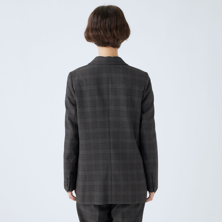 シルバーライン 【SL】【秋冬】4釦1掛けダブルパンツスーツ/グレー×チェック/パンツウエストシャーリング/ウォッシャブル/※パンツ裾上げ済仕様 グレー濃色