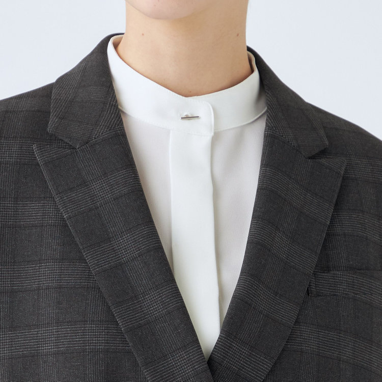 シルバーライン 【SL】【秋冬】4釦1掛けダブルパンツスーツ/グレー×チェック/パンツウエストシャーリング/ウォッシャブル/※パンツ裾上げ済仕様 グレー濃色